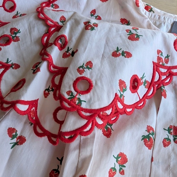 Mint Velvet Strawberry Print Scalloped Collar Blouse Pink/Red Women's Size 6 - Picture 8 of 12